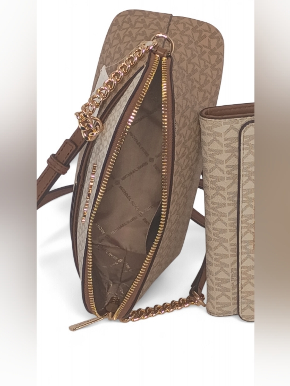 *NWT~ Michael Kors M Camel Mlt Color-Block Sig Logo Crsbdy Bag w/wallet-Jet Set - Picture 14 of 16